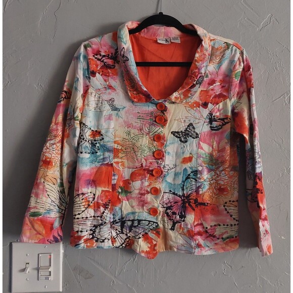 Shanak women's jacket size S, decoration with butterfly, sequins,Paisley, Button - Picture 7 of 12